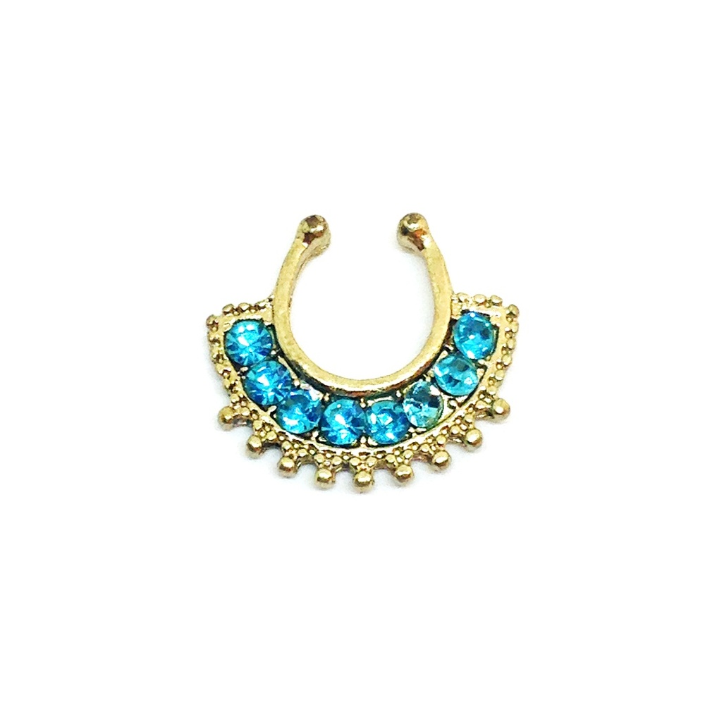 Faux Septum Ring in Gold tone + Jewels